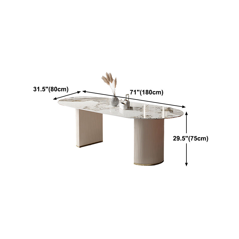 Modern Sintered Stone Table for Restaurant Oval Dining Table with Double Pedestal Base Clearhalo ' dining_table' 'Dining Tables & Seating' 'Dining Tables' 'furn' 'furn_dining_table' 'Furniture' 'furniture_dining_table' 'Kitchen & Dining Furniture' 'kitchen&dining_furn' 'kitchen' 'kitchen_dining_table' 4457638