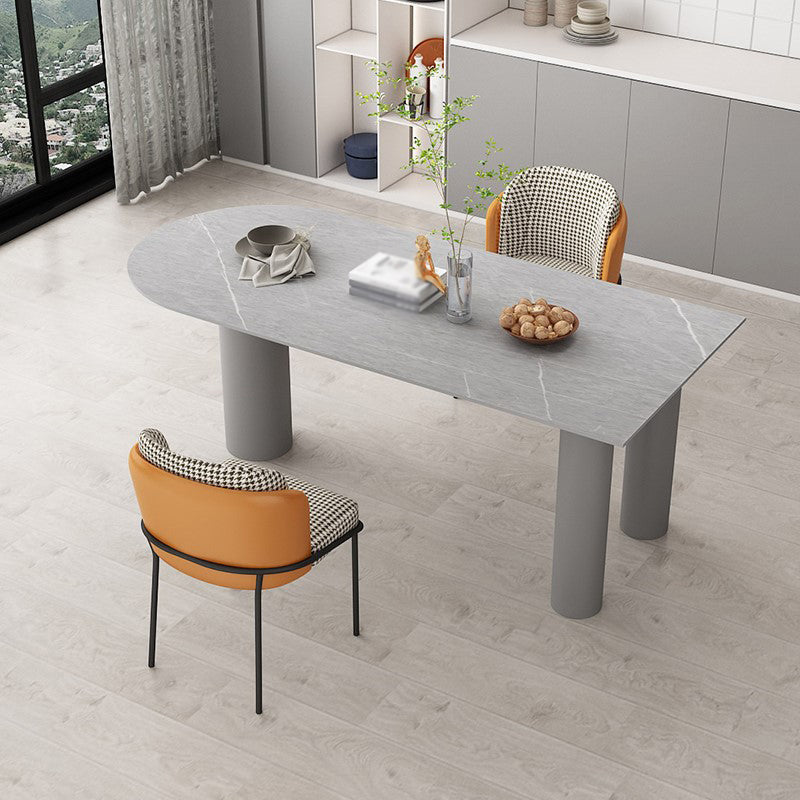 Sintered Stone Top Modern Table for Restaurant Oval Dining Table with 3 Legs Grey 55.1"L x 27.6"W x 29.5"H Without Chairs Clearhalo ' dining_table' 'Dining Tables & Seating' 'Dining Tables' 'furn' 'furn_dining_table' 'Furniture' 'furniture_dining_table' 'Kitchen & Dining Furniture' 'kitchen&dining_furn' 'kitchen' 'kitchen_dining_table' 4457639