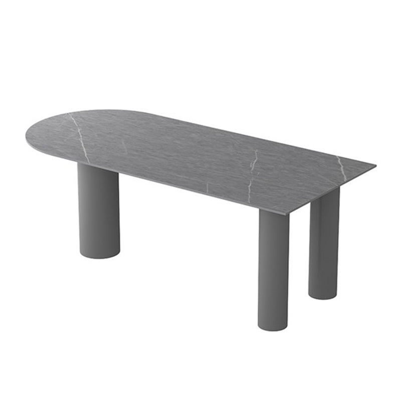 Sintered Stone Top Modern Table for Restaurant Oval Dining Table with 3 Legs Grey Without Chairs Clearhalo ' dining_table' 'Dining Tables & Seating' 'Dining Tables' 'furn' 'furn_dining_table' 'Furniture' 'furniture_dining_table' 'Kitchen & Dining Furniture' 'kitchen&dining_furn' 'kitchen' 'kitchen_dining_table' 4457643