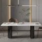Metal Contemporary Double Pedestal Dining Table Sintered Stone Table for Dining Room Rectangle White-Black Clearhalo ' dining_table' 'Dining Tables & Seating' 'Dining Tables' 'furn' 'furn_dining_table' 'Furniture' 'furniture_dining_table' 'Kitchen & Dining Furniture' 'kitchen&dining_furn' 'kitchen' 'kitchen_dining_table' 4457670