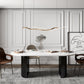 Metal Contemporary Double Pedestal Dining Table Sintered Stone Table for Dining Room Oval White-Black 63"L x 31.5"W x 29.5"H Clearhalo ' dining_table' 'Dining Tables & Seating' 'Dining Tables' 'furn' 'furn_dining_table' 'Furniture' 'furniture_dining_table' 'Kitchen & Dining Furniture' 'kitchen&dining_furn' 'kitchen' 'kitchen_dining_table' 4457673