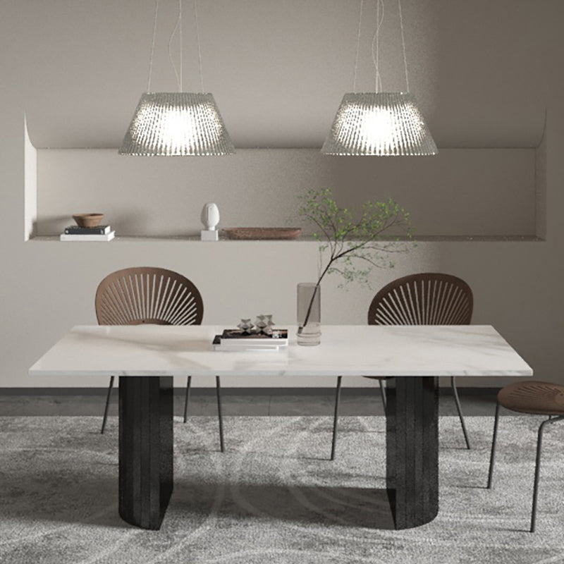 Metal Contemporary Double Pedestal Dining Table Sintered Stone Table for Dining Room Clearhalo ' dining_table' 'Dining Tables & Seating' 'Dining Tables' 'furn' 'furn_dining_table' 'Furniture' 'furniture_dining_table' 'Kitchen & Dining Furniture' 'kitchen&dining_furn' 'kitchen' 'kitchen_dining_table' 4457680