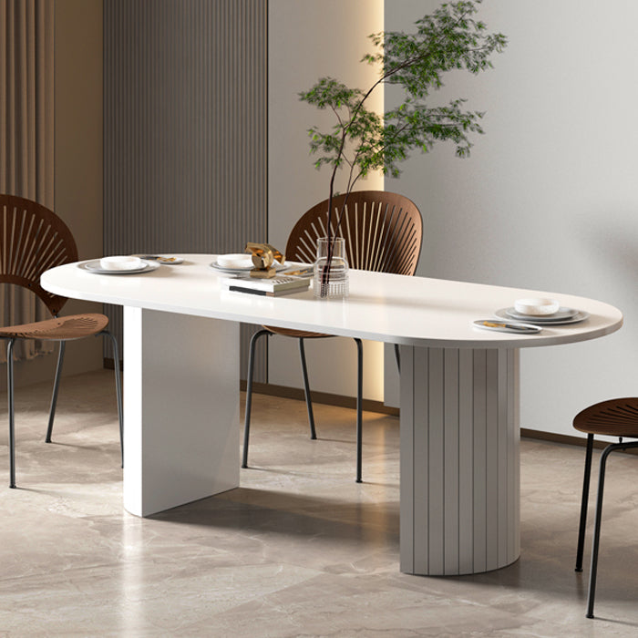 Metal Contemporary Double Pedestal Dining Table Sintered Stone Table for Dining Room Clearhalo ' dining_table' 'Dining Tables & Seating' 'Dining Tables' 'furn' 'furn_dining_table' 'Furniture' 'furniture_dining_table' 'Kitchen & Dining Furniture' 'kitchen&dining_furn' 'kitchen' 'kitchen_dining_table' 4457681