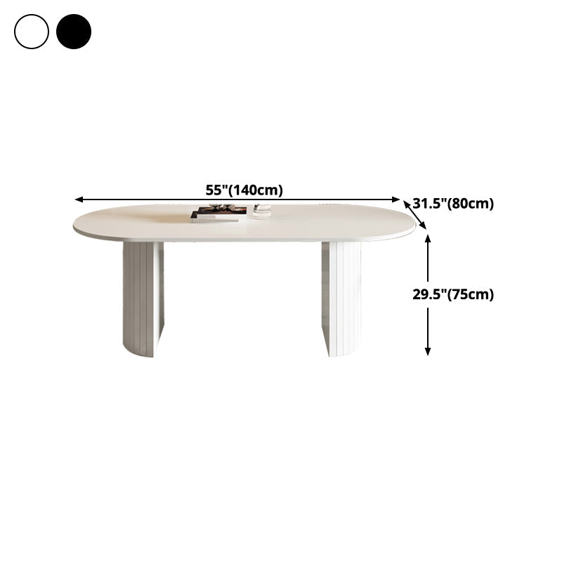 Metal Contemporary Double Pedestal Dining Table Sintered Stone Table for Dining Room Clearhalo ' dining_table' 'Dining Tables & Seating' 'Dining Tables' 'furn' 'furn_dining_table' 'Furniture' 'furniture_dining_table' 'Kitchen & Dining Furniture' 'kitchen&dining_furn' 'kitchen' 'kitchen_dining_table' 4457683