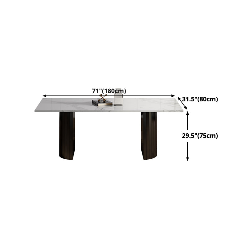 Metal Contemporary Double Pedestal Dining Table Sintered Stone Table for Dining Room Clearhalo ' dining_table' 'Dining Tables & Seating' 'Dining Tables' 'furn' 'furn_dining_table' 'Furniture' 'furniture_dining_table' 'Kitchen & Dining Furniture' 'kitchen&dining_furn' 'kitchen' 'kitchen_dining_table' 4457686