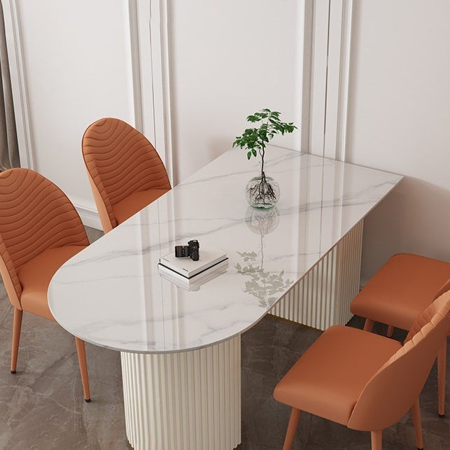 White Tone Dining Table Sintered Stone Table Luxury Style with Double Pedestal Base Clearhalo ' dining_table' 'Dining Tables & Seating' 'Dining Tables' 'furn' 'furn_dining_table' 'Furniture' 'furniture_dining_table' 'Kitchen & Dining Furniture' 'kitchen&dining_furn' 'kitchen' 'kitchen_dining_table' 4457719