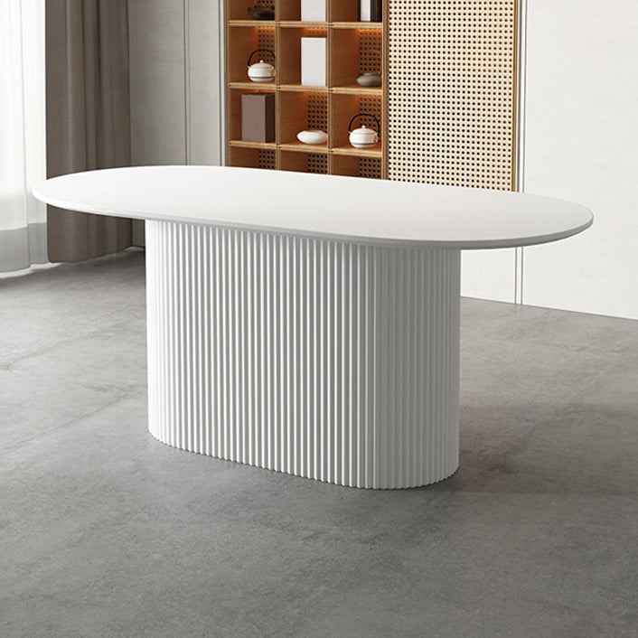 Oval White Tone Dining Table Luxury Pedestal Table for Dining Room Wood White 55.1"L x 27.6"W x 29.5"H Clearhalo ' dining_table' 'Dining Tables & Seating' 'Dining Tables' 'furn' 'furn_dining_table' 'Furniture' 'furniture_dining_table' 'Kitchen & Dining Furniture' 'kitchen&dining_furn' 'kitchen' 'kitchen_dining_table' 4457780