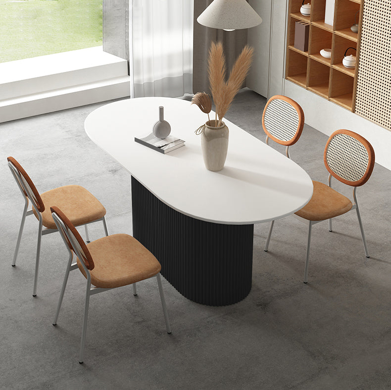 Oval White Tone Dining Table Luxury Pedestal Table for Dining Room Clearhalo ' dining_table' 'Dining Tables & Seating' 'Dining Tables' 'furn' 'furn_dining_table' 'Furniture' 'furniture_dining_table' 'Kitchen & Dining Furniture' 'kitchen&dining_furn' 'kitchen' 'kitchen_dining_table' 4457785