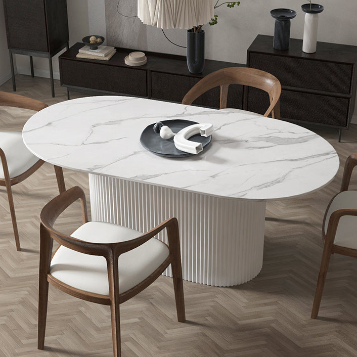 Oval White Tone Dining Table Luxury Pedestal Table for Dining Room Clearhalo ' dining_table' 'Dining Tables & Seating' 'Dining Tables' 'furn' 'furn_dining_table' 'Furniture' 'furniture_dining_table' 'Kitchen & Dining Furniture' 'kitchen&dining_furn' 'kitchen' 'kitchen_dining_table' 4457789