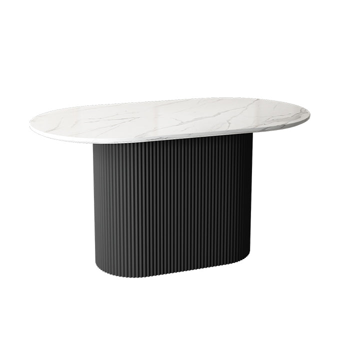 Oval White Tone Dining Table Luxury Pedestal Table for Dining Room Stone Black Clearhalo ' dining_table' 'Dining Tables & Seating' 'Dining Tables' 'furn' 'furn_dining_table' 'Furniture' 'furniture_dining_table' 'Kitchen & Dining Furniture' 'kitchen&dining_furn' 'kitchen' 'kitchen_dining_table' 4457791