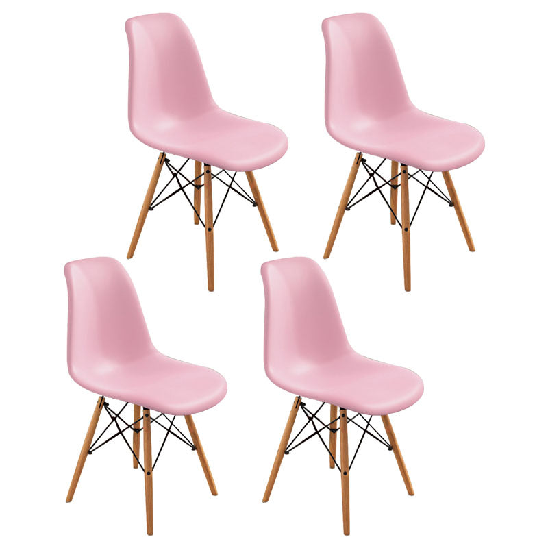 Contemporary Modern Wood Indoor-Outdoor Side Chair Solid Back Chair Pink Set of 4 Clearhalo ' kitchen&dining_furn' 'Dining Chairs' 'Dining Tables & Seating' 'dining_chair' 'Furniture' 'furniture_dining_chair' 'Kitchen & Dining Furniture' 'kitchen' 4457862