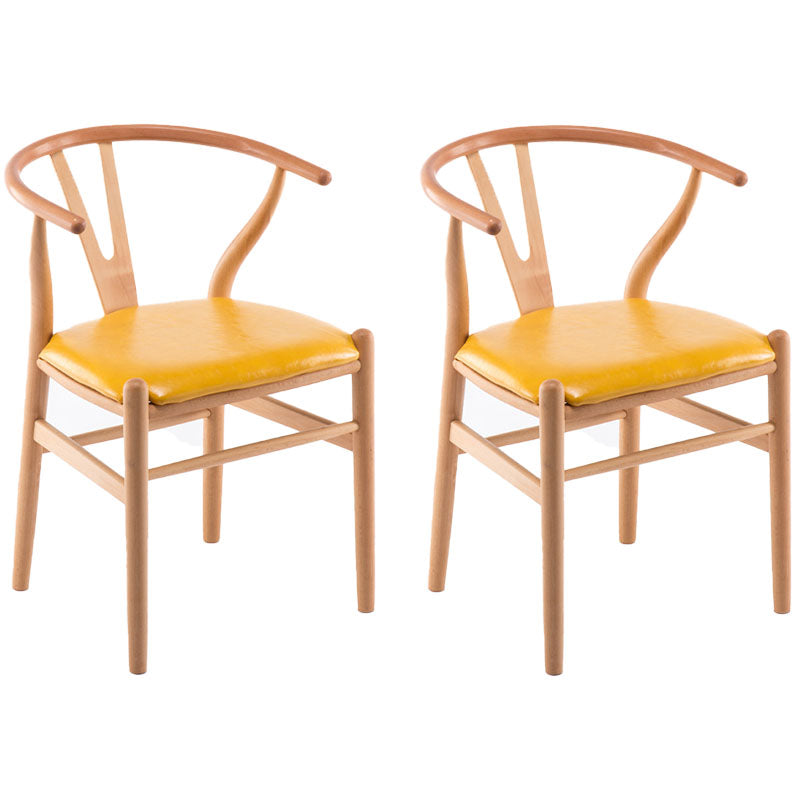 Contemporary Upholstered Home Arm Chair Wishbone Natural Dining Chair Natural Wood Yellow 2 Piece Set Clearhalo ' kitchen&dining_furn' 'Dining Chairs' 'Dining Tables & Seating' 'dining_chair' 'furn' 'furn_dining_chair' 'Furniture' 'furniture_dining_chair' 'Kitchen & Dining Furniture' 'kitchen' 4457904