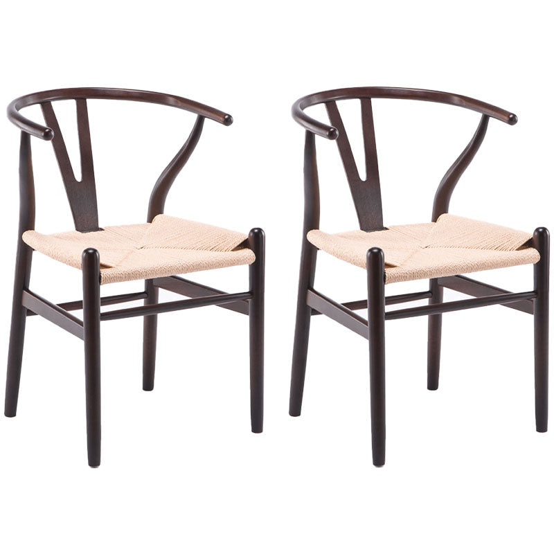 Contemporary Upholstered Home Arm Chair Wishbone Natural Dining Chair Dark Brown 2 Piece Set Clearhalo ' kitchen&dining_furn' 'Dining Chairs' 'Dining Tables & Seating' 'dining_chair' 'furn' 'furn_dining_chair' 'Furniture' 'furniture_dining_chair' 'Kitchen & Dining Furniture' 'kitchen' 4457910