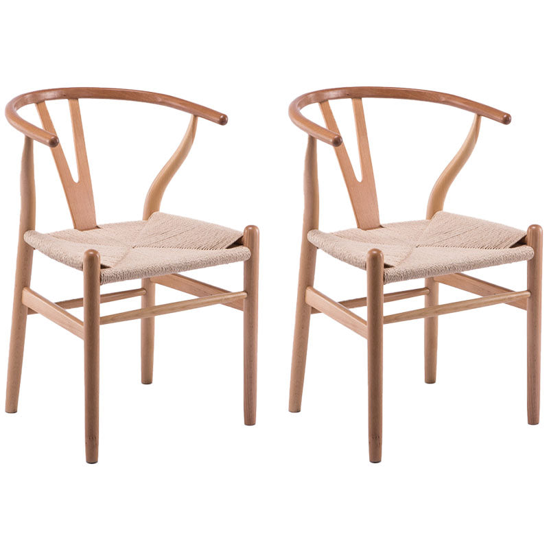 Contemporary Upholstered Home Arm Chair Wishbone Natural Dining Chair Natural Wood Almond 2 Piece Set Clearhalo ' kitchen&dining_furn' 'Dining Chairs' 'Dining Tables & Seating' 'dining_chair' 'furn' 'furn_dining_chair' 'Furniture' 'furniture_dining_chair' 'Kitchen & Dining Furniture' 'kitchen' 4457914