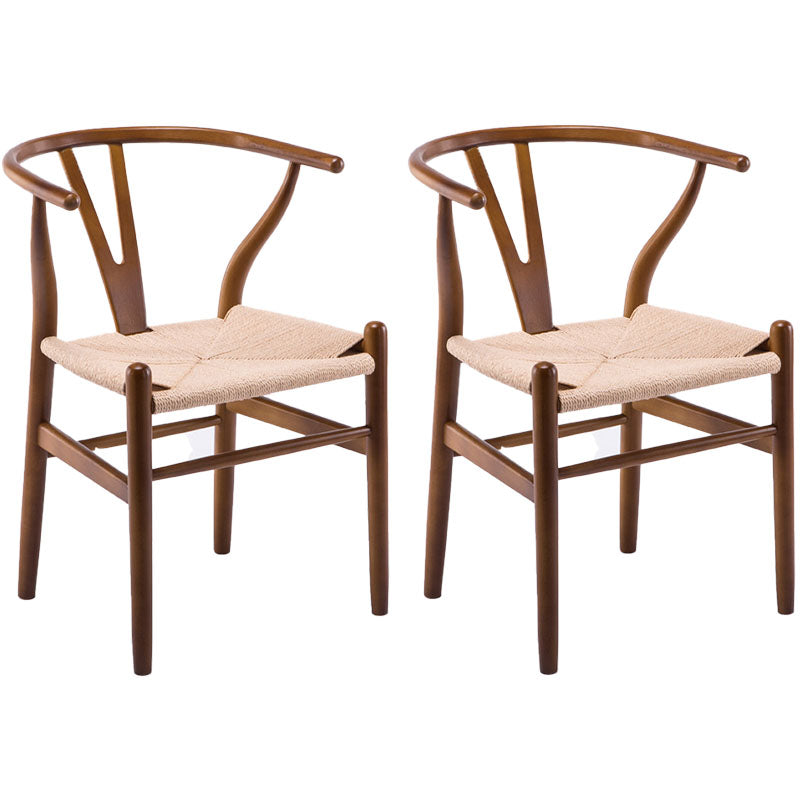 Contemporary Upholstered Home Arm Chair Wishbone Natural Dining Chair Brown 2 Piece Set Clearhalo ' kitchen&dining_furn' 'Dining Chairs' 'Dining Tables & Seating' 'dining_chair' 'furn' 'furn_dining_chair' 'Furniture' 'furniture_dining_chair' 'Kitchen & Dining Furniture' 'kitchen' 4457922