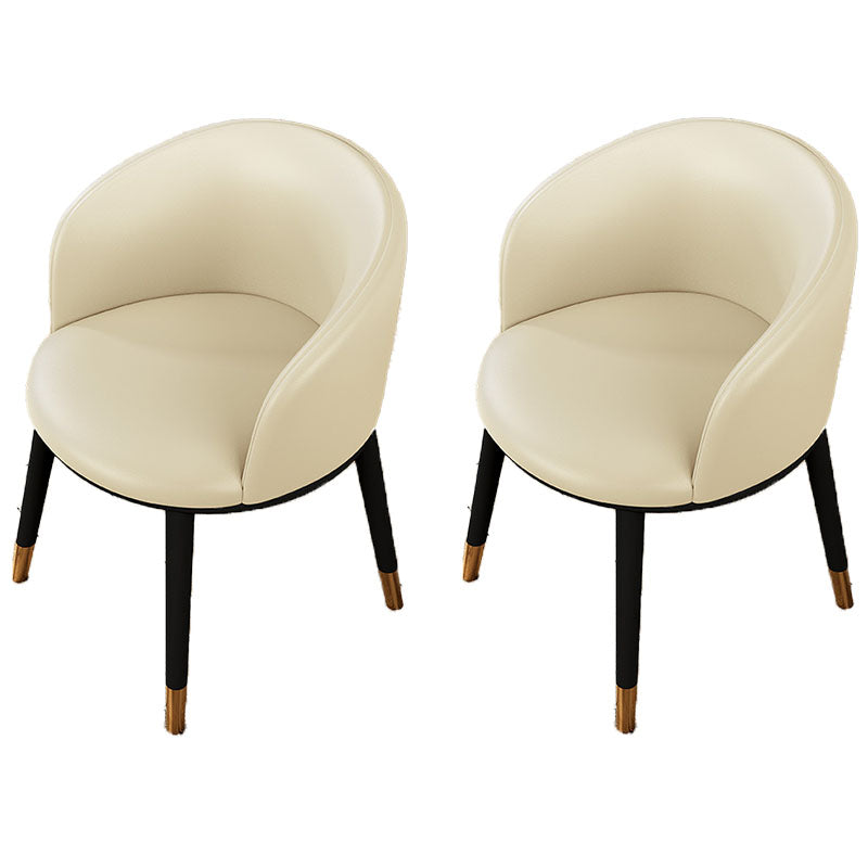 Contemporary Leather Home Arm Chair Solid Back Matte Finish Dining Chair Off-White 2 Piece Set Clearhalo ' kitchen&dining_furn' 'Dining Chairs' 'Dining Tables & Seating' 'dining_chair' 'furn' 'furn_dining_chair' 'Furniture' 'furniture_dining_chair' 'Kitchen & Dining Furniture' 'kitchen' 4457973