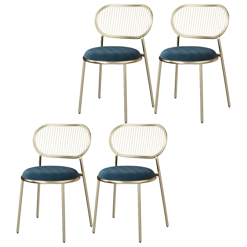 Glam Style Kitchen Metal Dining Chair Open Back Dining Armless Side Chairs Royal Blue 4 Piece Set Brass Gold Clearhalo ' kitchen&dining_furn' 'Dining Chairs' 'Dining Tables & Seating' 'dining_chair' 'furn' 'furn_dining_chair' 'Furniture' 'furniture_dining_chair' 'Kitchen & Dining Furniture' 'kitchen' 4458394