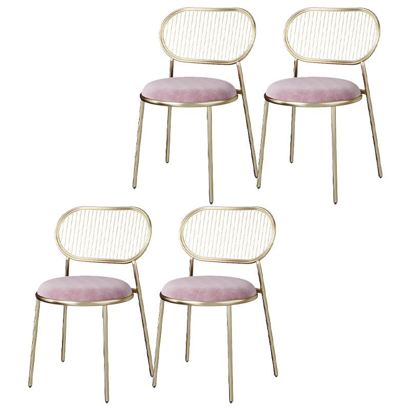 Glam Style Kitchen Metal Dining Chair Open Back Dining Armless Side Chairs Pink 4 Piece Set Brass Gold Clearhalo ' kitchen&dining_furn' 'Dining Chairs' 'Dining Tables & Seating' 'dining_chair' 'furn' 'furn_dining_chair' 'Furniture' 'furniture_dining_chair' 'Kitchen & Dining Furniture' 'kitchen' 4458398