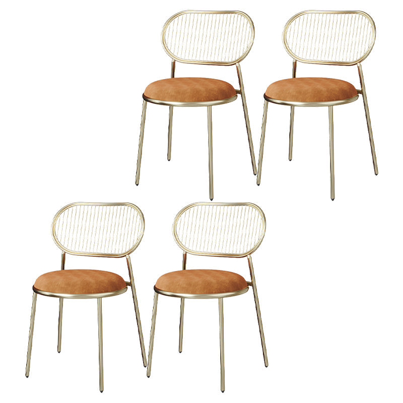 Glam Style Kitchen Metal Dining Chair Open Back Dining Armless Side Chairs Orange 4 Piece Set Brass Gold Clearhalo ' kitchen&dining_furn' 'Dining Chairs' 'Dining Tables & Seating' 'dining_chair' 'furn' 'furn_dining_chair' 'Furniture' 'furniture_dining_chair' 'Kitchen & Dining Furniture' 'kitchen' 4458402