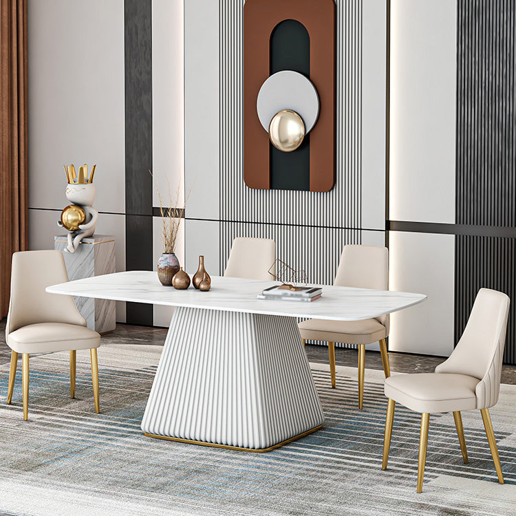Glam 1/2/5/7 Pieces Dining Set Sintered Stone Dining Furniture for Home Use 5 Pieces: White Table, 4 Chairs Clearhalo 'Dining Room Sets' 'Dining Tables & Seating' 'dining_room_set' 'furn' 'furn_dining_room_set' 'Furniture' 'furniture_dining_room_set' 'Kitchen & Dining Furniture' 'kitchen&dining_furn' 'kitchen' 4458524