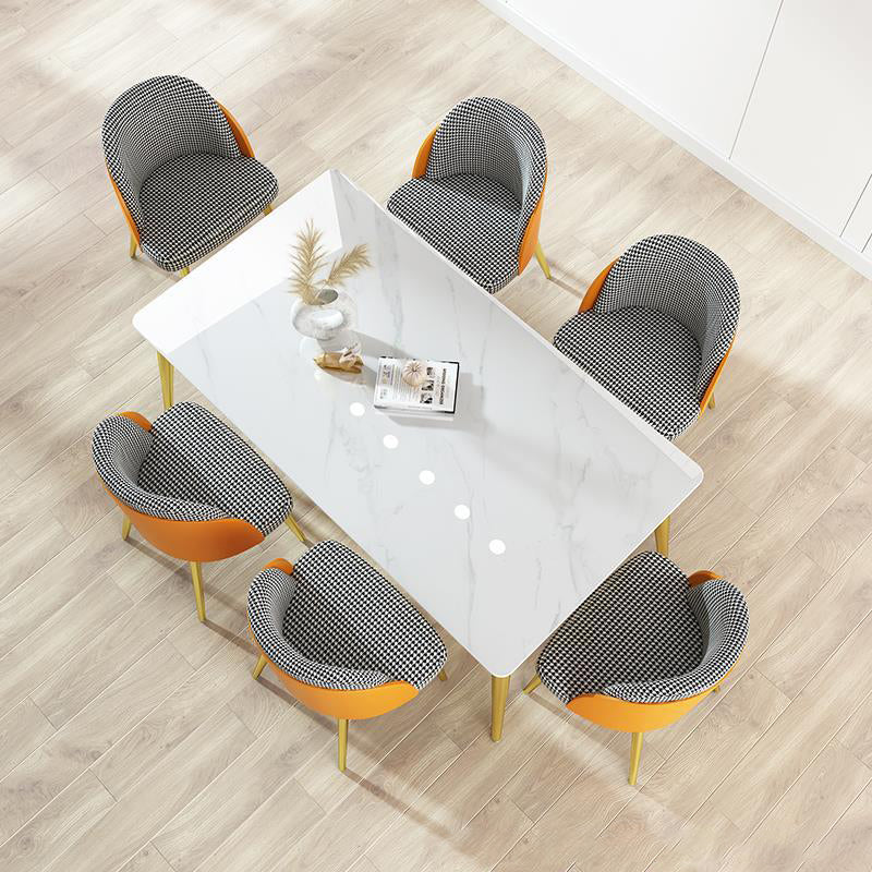 1/4/5/7 Pcs Metal Scandinavian Dining Room Set with Rectangle Table Dinette Set 7 Pieces: White Table, 6 Orange Chairs Clearhalo 'Dining Room Sets' 'Dining Tables & Seating' 'dining_room_set' 'Furniture' 'furniture_dining_room_set' 'Kitchen & Dining Furniture' 'kitchen&dining_furn' 'kitchen' 4458544