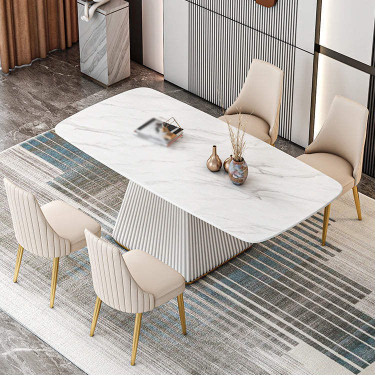 Nordic 1/2/5/7 Pieces Rectangle Dining Set Sintered Stone Dining Table Set 5 Pieces: White Table, 4 Chairs Clearhalo 'Dining Room Sets' 'Dining Tables & Seating' 'dining_room_set' 'furn' 'furn_dining_room_set' 'Furniture' 'furniture_dining_room_set' 'Kitchen & Dining Furniture' 'kitchen&dining_furn' 'kitchen' 4458560