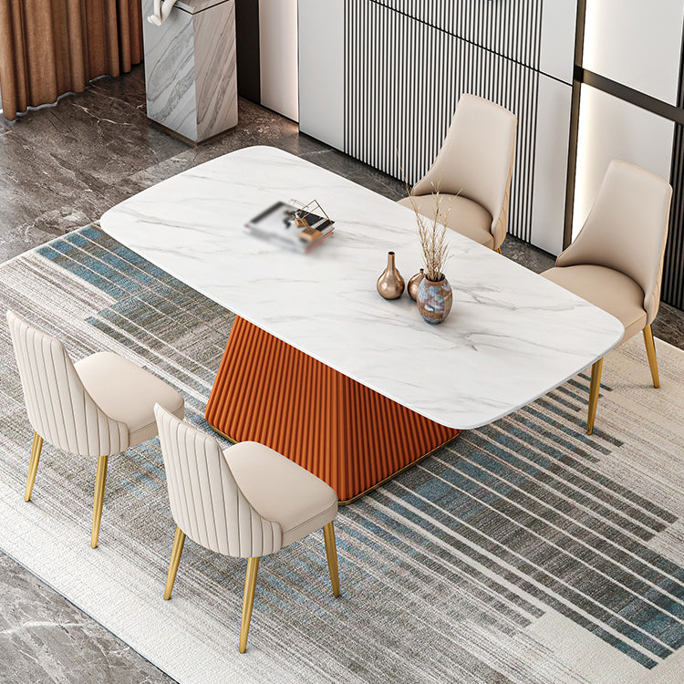 Nordic 1/2/5/7 Pieces Rectangle Dining Set Sintered Stone Dining Table Set 5 Pieces: Orange Table, 4 Chairs Clearhalo 'Dining Room Sets' 'Dining Tables & Seating' 'dining_room_set' 'furn' 'furn_dining_room_set' 'Furniture' 'furniture_dining_room_set' 'Kitchen & Dining Furniture' 'kitchen&dining_furn' 'kitchen' 4458563