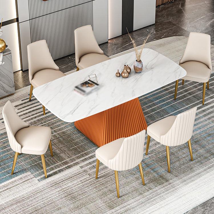 Nordic 1/2/5/7 Pieces Rectangle Dining Set Sintered Stone Dining Table Set 7 Pieces: Orange Table, 6 Chairs Clearhalo 'Dining Room Sets' 'Dining Tables & Seating' 'dining_room_set' 'furn' 'furn_dining_room_set' 'Furniture' 'furniture_dining_room_set' 'Kitchen & Dining Furniture' 'kitchen&dining_furn' 'kitchen' 4458565