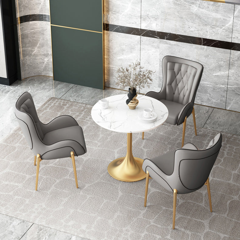 1/3/4/5 Pcs Metal Scandinavian Dining Room Set with Round Table Dinette Set 4 Pieces: Table, 3 Grey Chairs Clearhalo 'Dining Room Sets' 'Dining Tables & Seating' 'dining_room_set' 'furn' 'furn_dining_room_set' 'Furniture' 'furniture_dining_room_set' 'Kitchen & Dining Furniture' 'kitchen&dining_furn' 'kitchen' 4458580