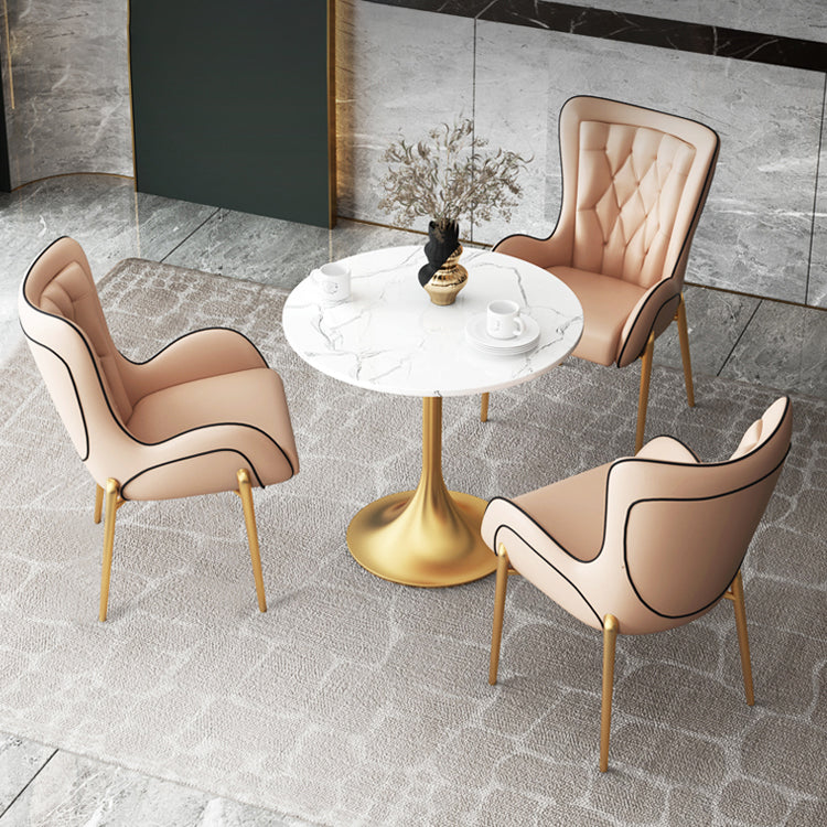 1/3/4/5 Pcs Metal Scandinavian Dining Room Set with Round Table Dinette Set 4 Pieces: Table, 3 Pink Chairs Clearhalo 'Dining Room Sets' 'Dining Tables & Seating' 'dining_room_set' 'furn' 'furn_dining_room_set' 'Furniture' 'furniture_dining_room_set' 'Kitchen & Dining Furniture' 'kitchen&dining_furn' 'kitchen' 4458585