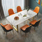 Luxury 1/2/5/7 Pieces Dining Set Sintered Stone Dining Table Set with Leather Chairs 7 Pieces: Table, 6 Orange Chairs Clearhalo 'Dining Room Sets' 'Dining Tables & Seating' 'dining_room_set' 'furn' 'furn_dining_room_set' 'Furniture' 'furniture_dining_room_set' 'Kitchen & Dining Furniture' 'kitchen&dining_furn' 'kitchen' 4458602