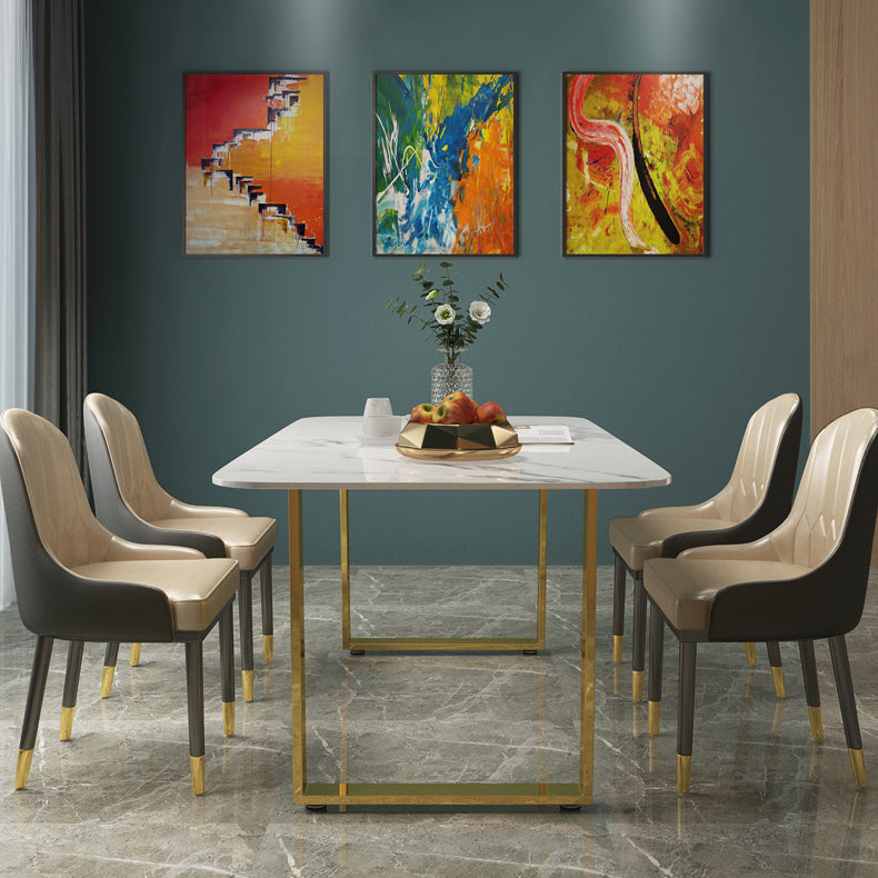 Luxury 1/2/5/7 Pieces Dining Set Sintered Stone Dining Table Set with Leather Chairs 5 Pieces: Table, 4 White Chairs Clearhalo 'Dining Room Sets' 'Dining Tables & Seating' 'dining_room_set' 'furn' 'furn_dining_room_set' 'Furniture' 'furniture_dining_room_set' 'Kitchen & Dining Furniture' 'kitchen&dining_furn' 'kitchen' 4458603