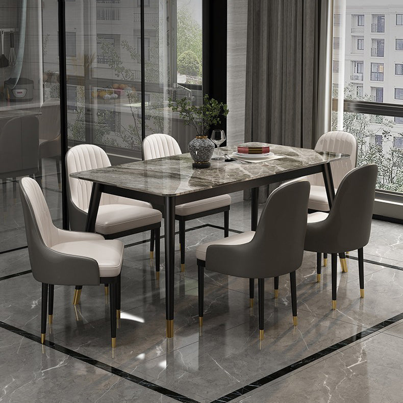Modern 1/2/5/7 Pieces Grey Dining Set Sintered Stone Dining Table with Leather Chairs Clearhalo 'Dining Room Sets' 'Dining Tables & Seating' 'dining_room_set' 'furn' 'furn_dining_room_set' 'Furniture' 'furniture_dining_room_set' 'Kitchen & Dining Furniture' 'kitchen&dining_furn' 'kitchen' 4458665