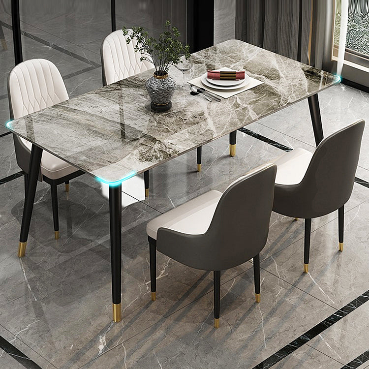 Modern 1/2/5/7 Pieces Grey Dining Set Sintered Stone Dining Table with Leather Chairs Clearhalo 'Dining Room Sets' 'Dining Tables & Seating' 'dining_room_set' 'furn' 'furn_dining_room_set' 'Furniture' 'furniture_dining_room_set' 'Kitchen & Dining Furniture' 'kitchen&dining_furn' 'kitchen' 4458667