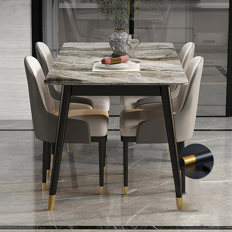 Modern 1/2/5/7 Pieces Grey Dining Set Sintered Stone Dining Table with Leather Chairs Clearhalo 'Dining Room Sets' 'Dining Tables & Seating' 'dining_room_set' 'furn' 'furn_dining_room_set' 'Furniture' 'furniture_dining_room_set' 'Kitchen & Dining Furniture' 'kitchen&dining_furn' 'kitchen' 4458669
