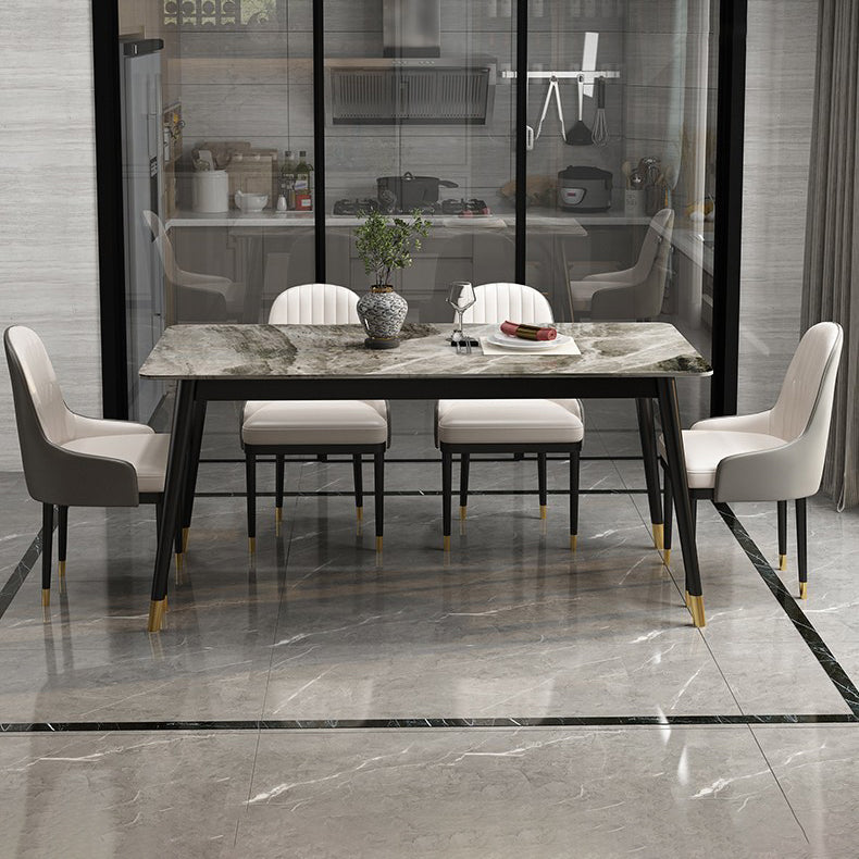 Modern 1/2/5/7 Pieces Grey Dining Set Sintered Stone Dining Table with Leather Chairs Clearhalo 'Dining Room Sets' 'Dining Tables & Seating' 'dining_room_set' 'furn' 'furn_dining_room_set' 'Furniture' 'furniture_dining_room_set' 'Kitchen & Dining Furniture' 'kitchen&dining_furn' 'kitchen' 4458680