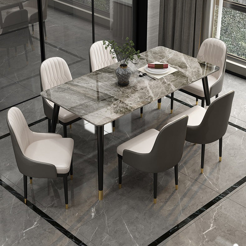 Modern 1/2/5/7 Pieces Grey Dining Set Sintered Stone Dining Table with Leather Chairs Clearhalo 'Dining Room Sets' 'Dining Tables & Seating' 'dining_room_set' 'furn' 'furn_dining_room_set' 'Furniture' 'furniture_dining_room_set' 'Kitchen & Dining Furniture' 'kitchen&dining_furn' 'kitchen' 4458681