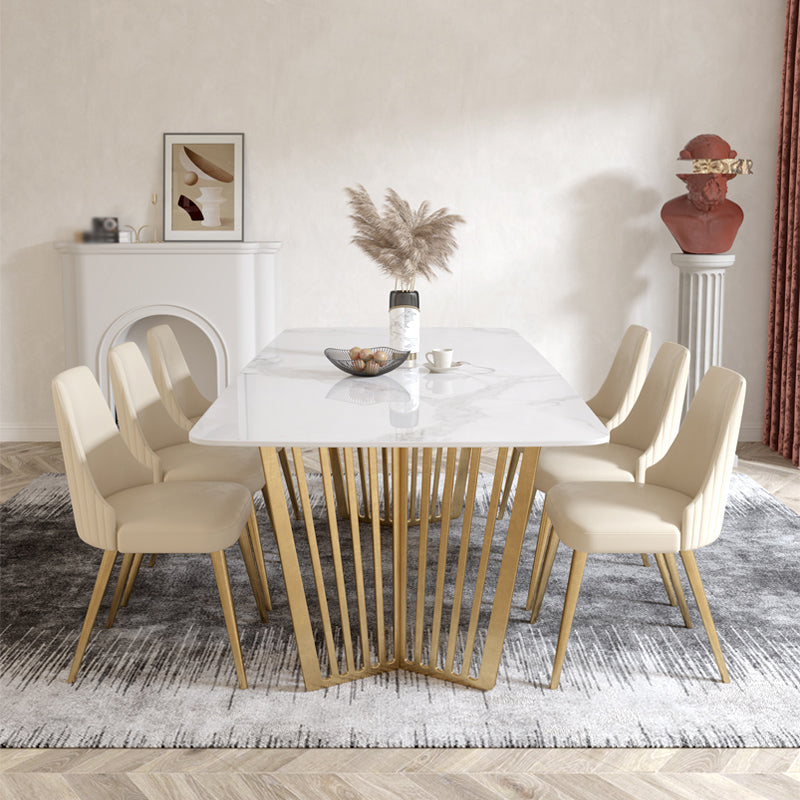 1/4/5/7 Pieces Luxury Dining Set Sintered Stone Dining Furniture with Leather Chairs Clearhalo 'Dining Room Sets' 'Dining Tables & Seating' 'dining_room_set' 'furn' 'furn_dining_room_set' 'Furniture' 'furniture_dining_room_set' 'Kitchen & Dining Furniture' 'kitchen&dining_furn' 'kitchen' 4458708