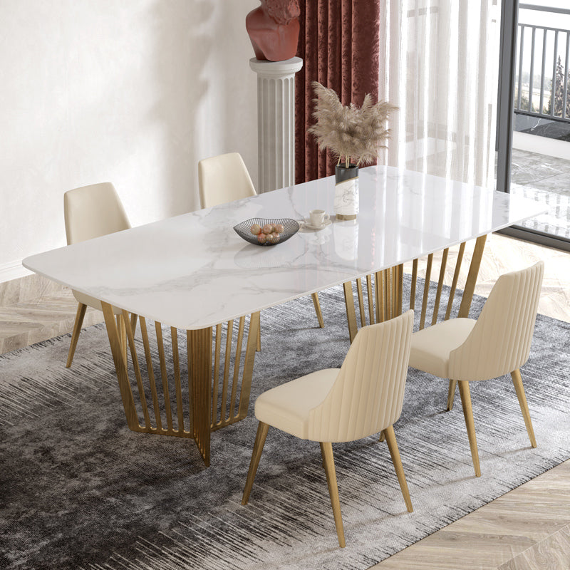 1/4/5/7 Pieces Luxury Dining Set Sintered Stone Dining Furniture with Leather Chairs 5 Pieces: Table, 4 Chairs Clearhalo 'Dining Room Sets' 'Dining Tables & Seating' 'dining_room_set' 'furn' 'furn_dining_room_set' 'Furniture' 'furniture_dining_room_set' 'Kitchen & Dining Furniture' 'kitchen&dining_furn' 'kitchen' 4458710