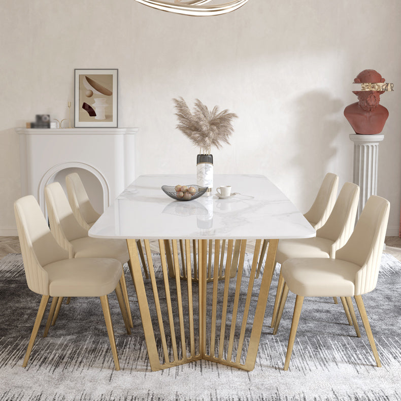 1/4/5/7 Pieces Luxury Dining Set Sintered Stone Dining Furniture with Leather Chairs Clearhalo 'Dining Room Sets' 'Dining Tables & Seating' 'dining_room_set' 'furn' 'furn_dining_room_set' 'Furniture' 'furniture_dining_room_set' 'Kitchen & Dining Furniture' 'kitchen&dining_furn' 'kitchen' 4458717