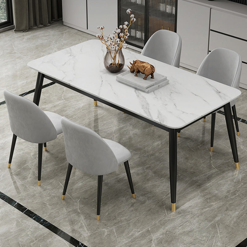Glam 1/3/5/7 Pieces Dining Set Sintered Stone Dining Table for Home Use 5 Pieces: Table, 4 Grey Chairs Clearhalo 'Dining Room Sets' 'Dining Tables & Seating' 'dining_room_set' 'furn' 'furn_dining_room_set' 'Furniture' 'furniture_dining_room_set' 'Kitchen & Dining Furniture' 'kitchen&dining_furn' 'kitchen' 4458726