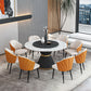1/2/7/9 Pcs Metal Contemporary Dining Room Set with Round Table Dinette Set 9 Pieces: Black-Gold Table, 8 Orange Chairs Clearhalo 'Dining Room Sets' 'Dining Tables & Seating' 'dining_room_set' 'furn' 'furn_dining_room_set' 'Furniture' 'furniture_dining_room_set' 'Kitchen & Dining Furniture' 'kitchen&dining_furn' 'kitchen' 4458758