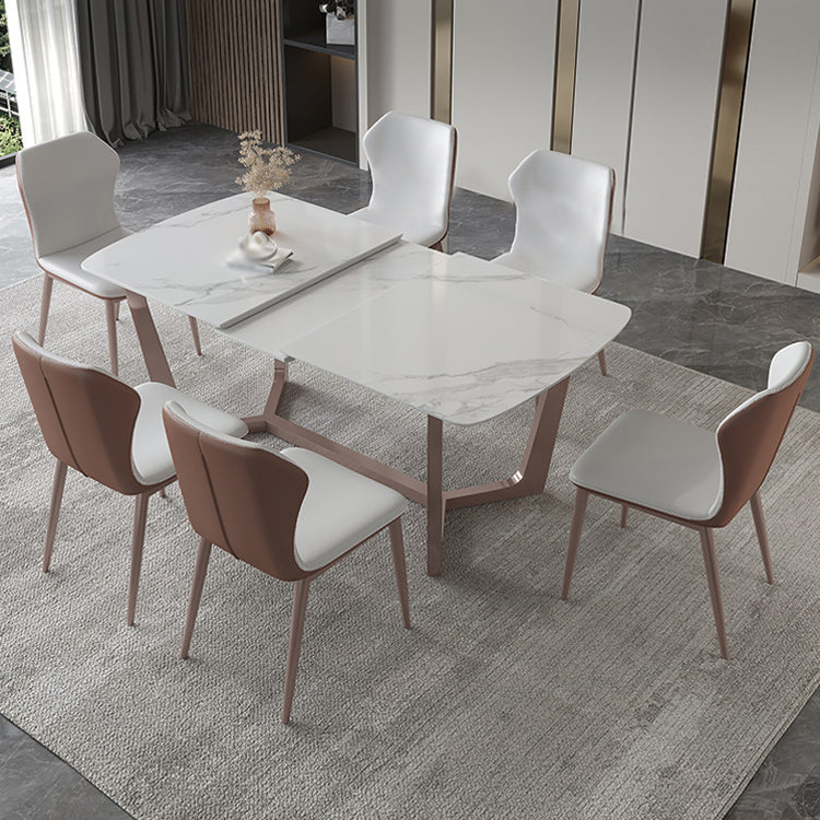 Nordic 1/4/5/7 Pieces Dining Set Sintered Stone Dining Table with Leather Chairs 7 Pieces: Table, 6 Chairs Clearhalo 'Dining Room Sets' 'Dining Tables & Seating' 'dining_room_set' 'furn' 'furn_dining_room_set' 'Furniture' 'furniture_dining_room_set' 'Kitchen & Dining Furniture' 'kitchen&dining_furn' 'kitchen' 4458771