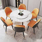 1/4/7 Pcs Metal Modern Dining Room Set with Round Table Dining Set 7 Pieces: White-Gold Table, 6 Orange Chairs Clearhalo 'Dining Room Sets' 'Dining Tables & Seating' 'dining_room_set' 'furn' 'furn_dining_room_set' 'Furniture' 'furniture_dining_room_set' 'Kitchen & Dining Furniture' 'kitchen&dining_furn' 'kitchen' 4458805