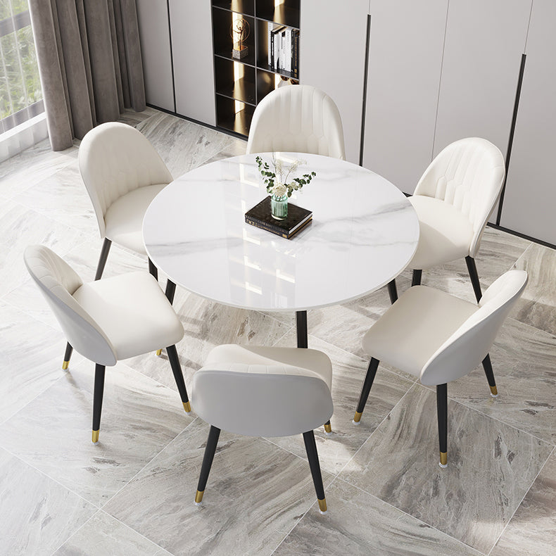 1/4/7 Pcs Metal Modern Dining Room Set with Round Table Dining Set 7 Pieces: White Table, 6 White Chairs Clearhalo 'Dining Room Sets' 'Dining Tables & Seating' 'dining_room_set' 'furn' 'furn_dining_room_set' 'Furniture' 'furniture_dining_room_set' 'Kitchen & Dining Furniture' 'kitchen&dining_furn' 'kitchen' 4458812