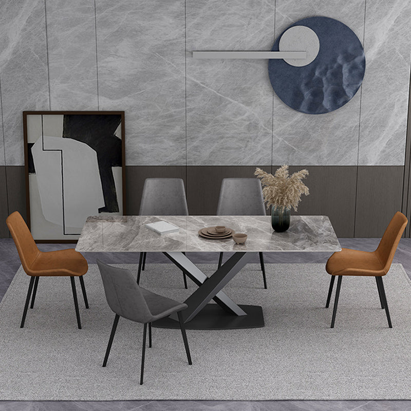 Contemporary 1/4/5/7 Pieces Dining Set Gray Sintered Stone Dining Table for Home Use 6 Pieces: Table, 5 Chairs Clearhalo 'Dining Room Sets' 'Dining Tables & Seating' 'dining_room_set' 'furn' 'furn_dining_room_set' 'Furniture' 'furniture_dining_room_set' 'Kitchen & Dining Furniture' 'kitchen&dining_furn' 'kitchen' 4458828