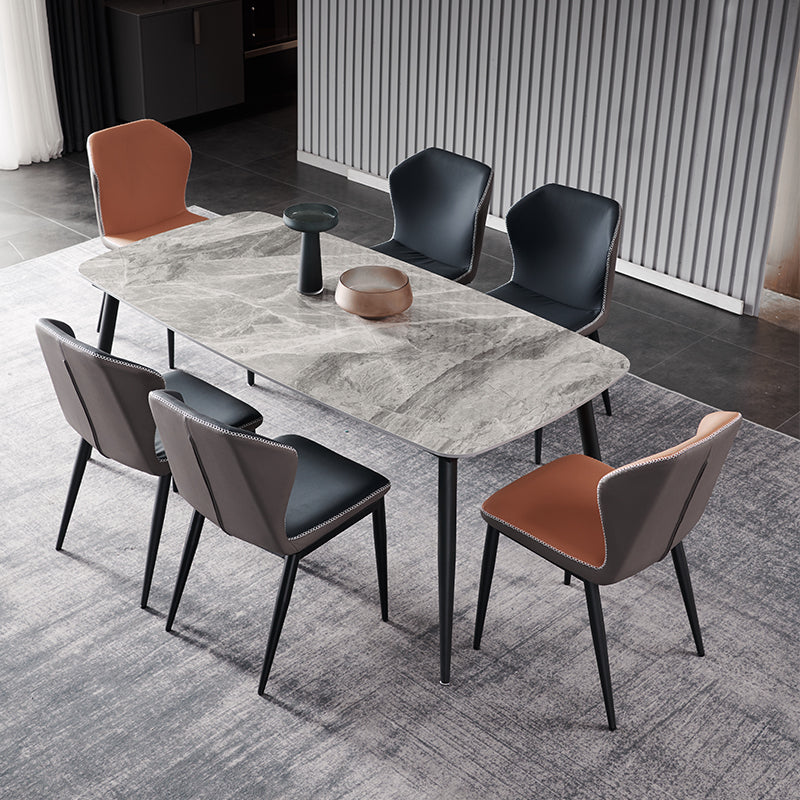 Contemporary 1/4/5/7 Pieces Dining Set Gray Sintered Stone Dining Table 7 Pieces: Table, 6 Chairs Clearhalo 'Dining Room Sets' 'Dining Tables & Seating' 'dining_room_set' 'furn' 'furn_dining_room_set' 'Furniture' 'furniture_dining_room_set' 'Kitchen & Dining Furniture' 'kitchen&dining_furn' 'kitchen' 4458846