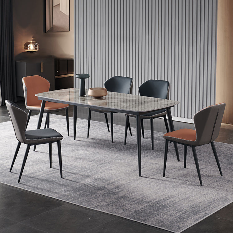 Contemporary 1/4/5/7 Pieces Dining Set Gray Sintered Stone Dining Table 6 Pieces: Table, 5 Chairs Clearhalo 'Dining Room Sets' 'Dining Tables & Seating' 'dining_room_set' 'furn' 'furn_dining_room_set' 'Furniture' 'furniture_dining_room_set' 'Kitchen & Dining Furniture' 'kitchen&dining_furn' 'kitchen' 4458847