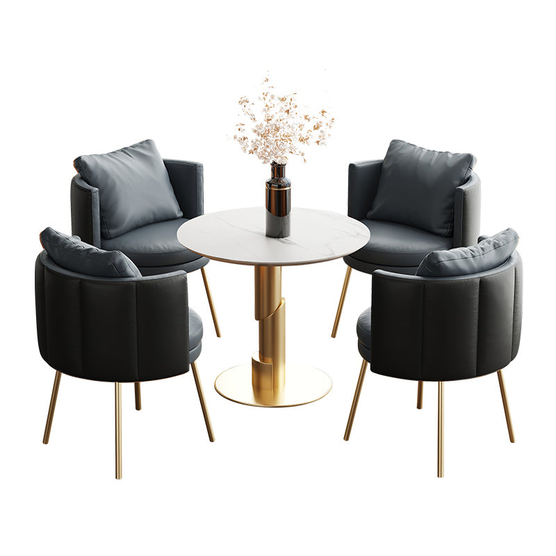 Glam 1/3/4/5 Pieces Dining Set White Sintered Stone Dining Table 5 Pieces: Table, 4 Blue Chairs Clearhalo 'Dining Room Sets' 'Dining Tables & Seating' 'dining_room_set' 'furn' 'furn_dining_room_set' 'Furniture' 'furniture_dining_room_set' 'Kitchen & Dining Furniture' 'kitchen&dining_furn' 'kitchen' 4458870