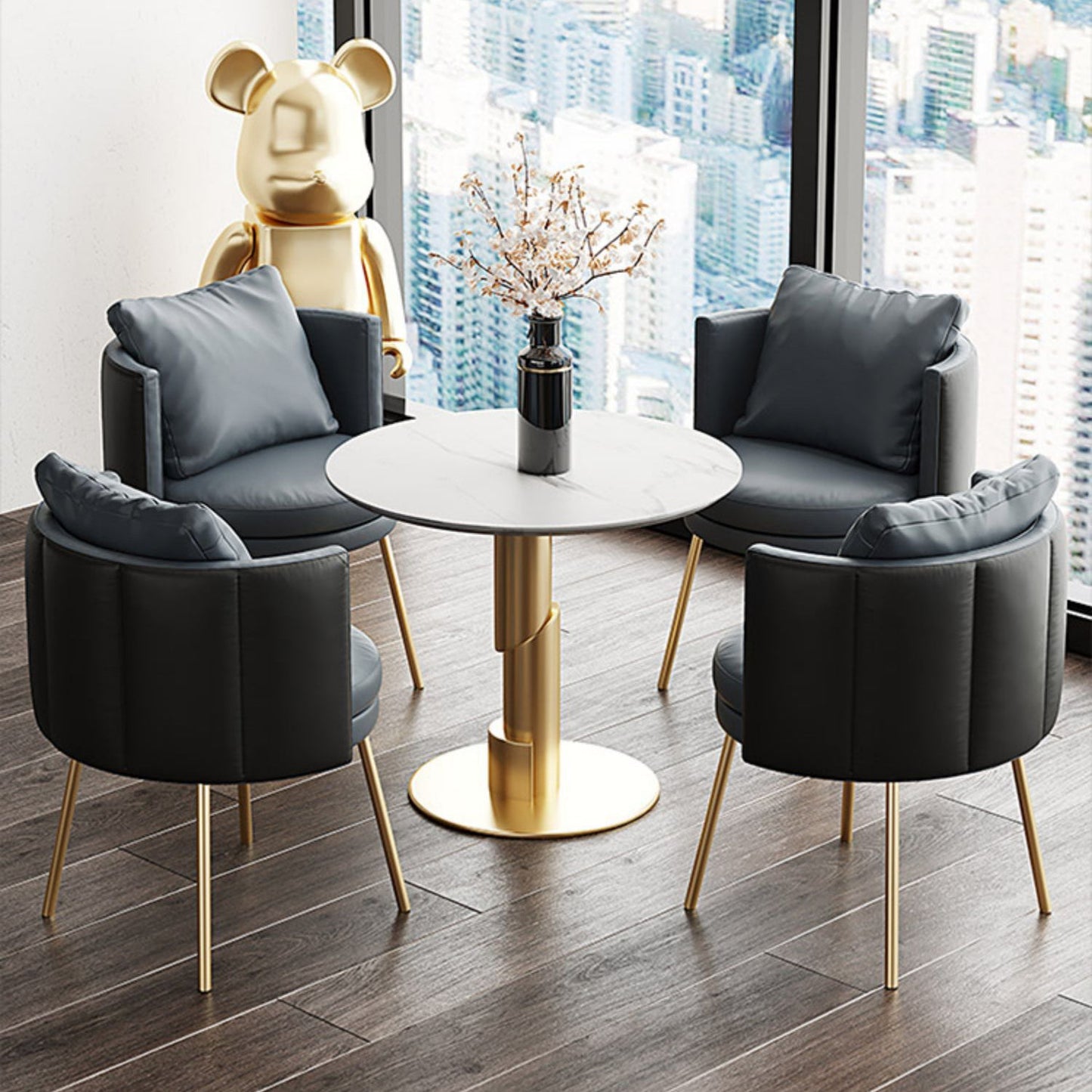 Glam 1/3/4/5 Pieces Dining Set White Sintered Stone Dining Table Clearhalo 'Dining Room Sets' 'Dining Tables & Seating' 'dining_room_set' 'furn' 'furn_dining_room_set' 'Furniture' 'furniture_dining_room_set' 'Kitchen & Dining Furniture' 'kitchen&dining_furn' 'kitchen' 4458885